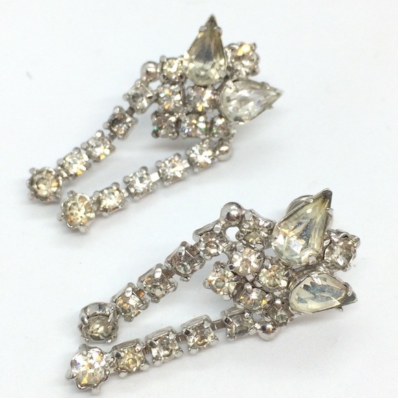 VINTAGE RHINESTONES SCREW BACK EARRINGS DANGLE STATEMENT - Picture 14 of 16